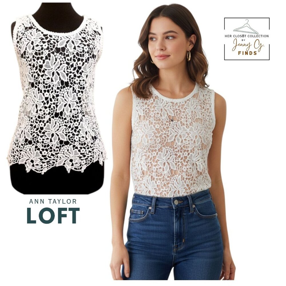 Ann Taylor LOFT Crochet Lace Floral Sheer  Top XS